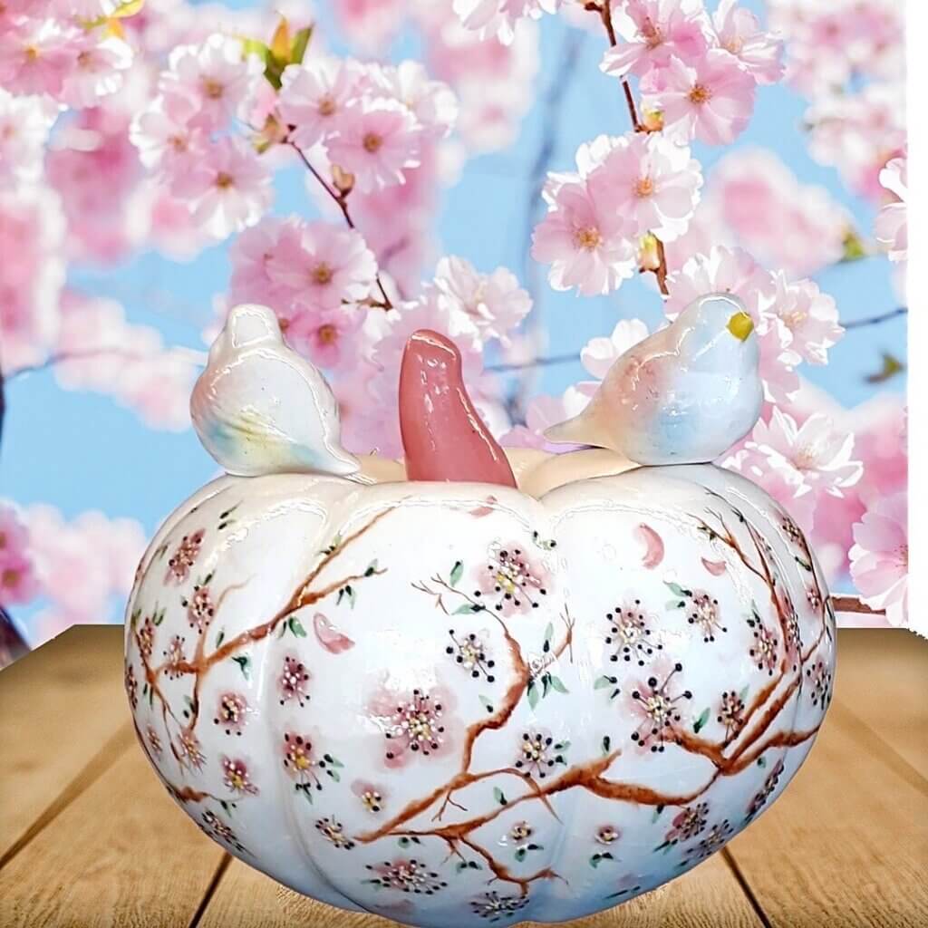Seramik Bahar Dalı Desenli Kuşlu Kabak